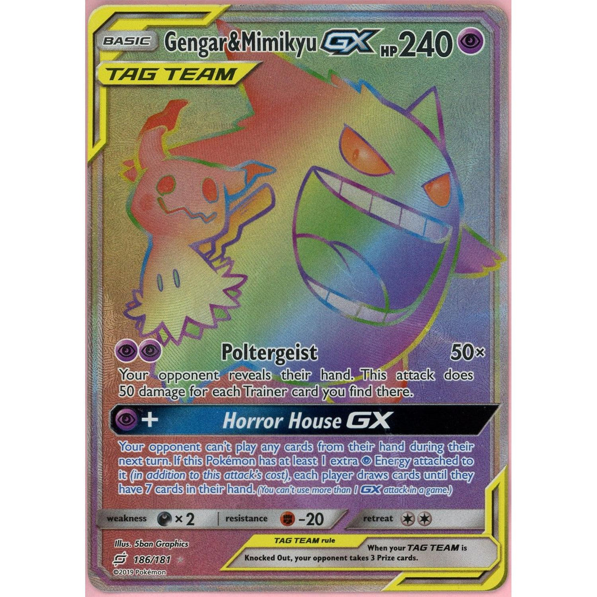 Pokemon Single: Gengar & Mimikyu Gx 186/181 Team Up (2019) Holo Lp