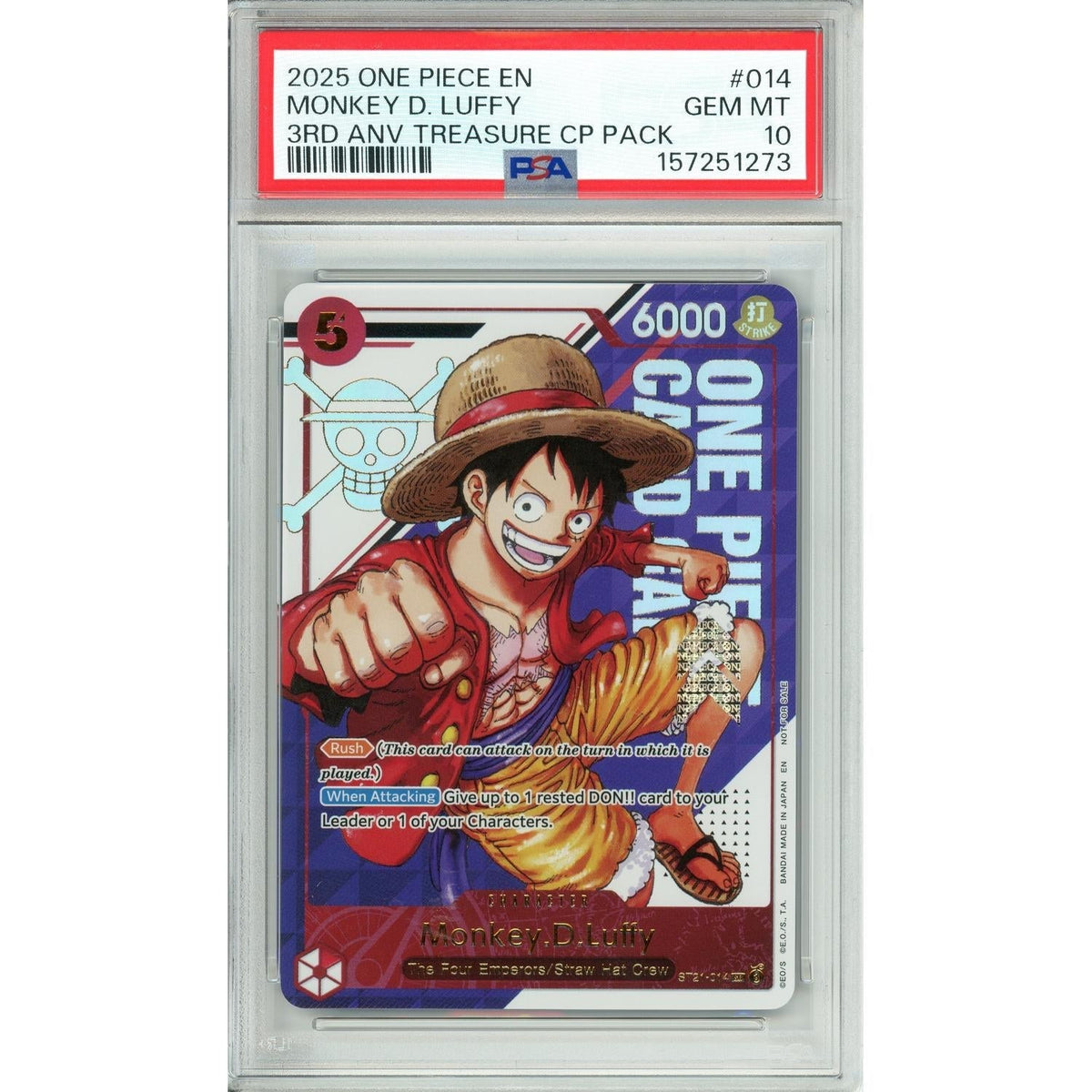One Piece Graded: Monkey D. Luffy St21-014 3Rd Anniversary Cp Pack PSA 10