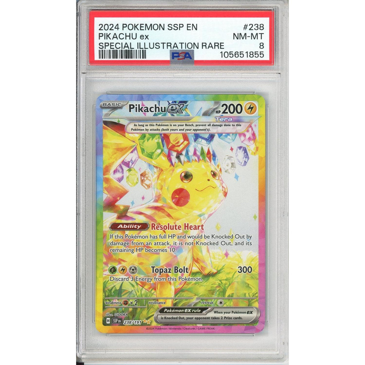 Pokemon Graded: Pikachu Ex 238/191 Surging Sparks (2024) Holo PSA 8
