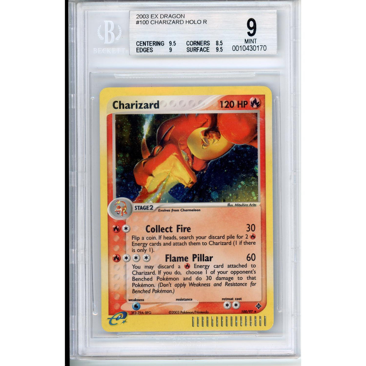 Pokemon Graded: Charizard Holo R 2003 Ex Dragon #100 Beckett 9