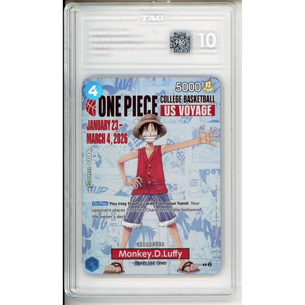 One Piece Graded: Monkey. D Luffy (2026) College Basketball Us Voyage Tag 10