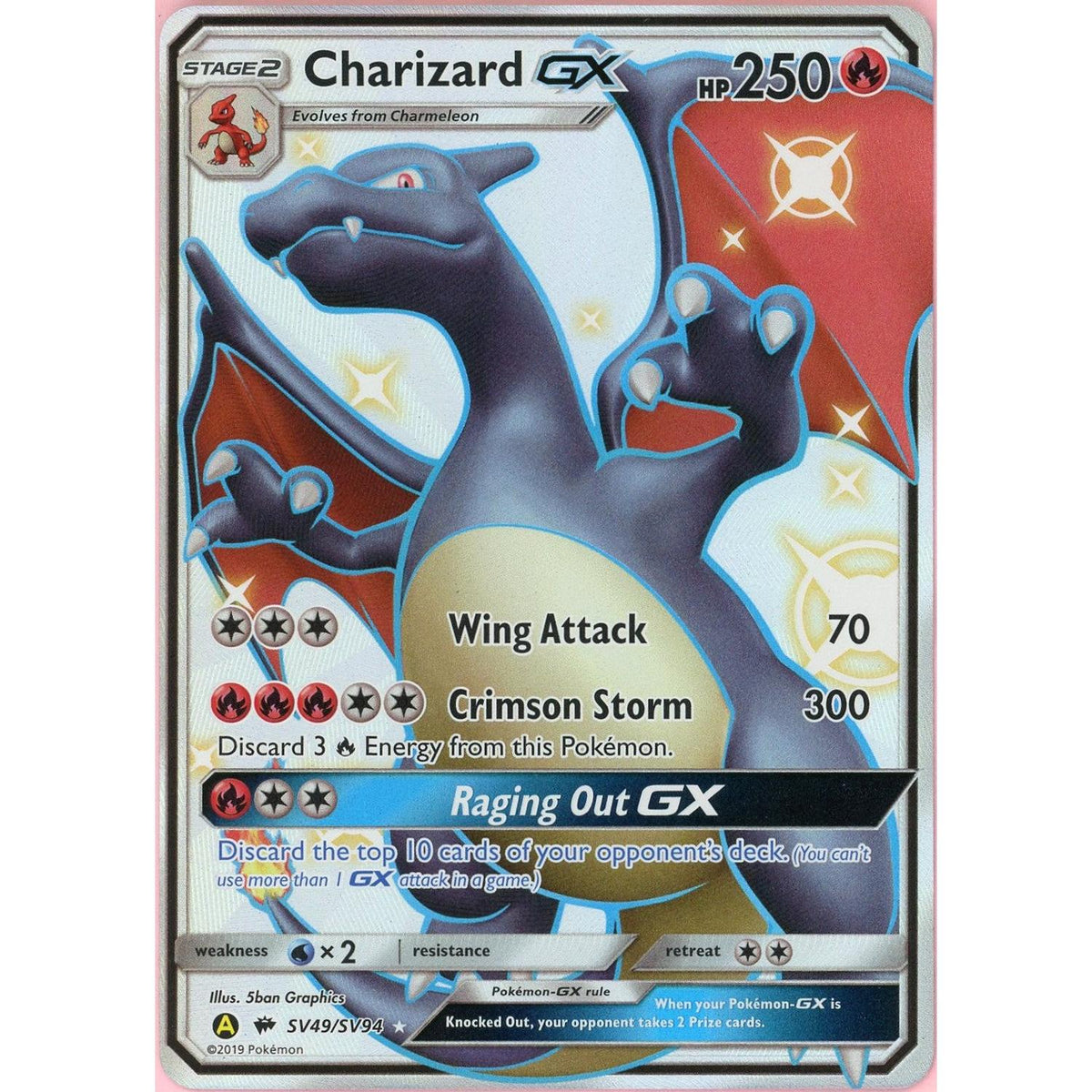 Pokemon Single: Charizard Gx Sv49/Sv94 Hidden Fates (2019) Full Art Nm