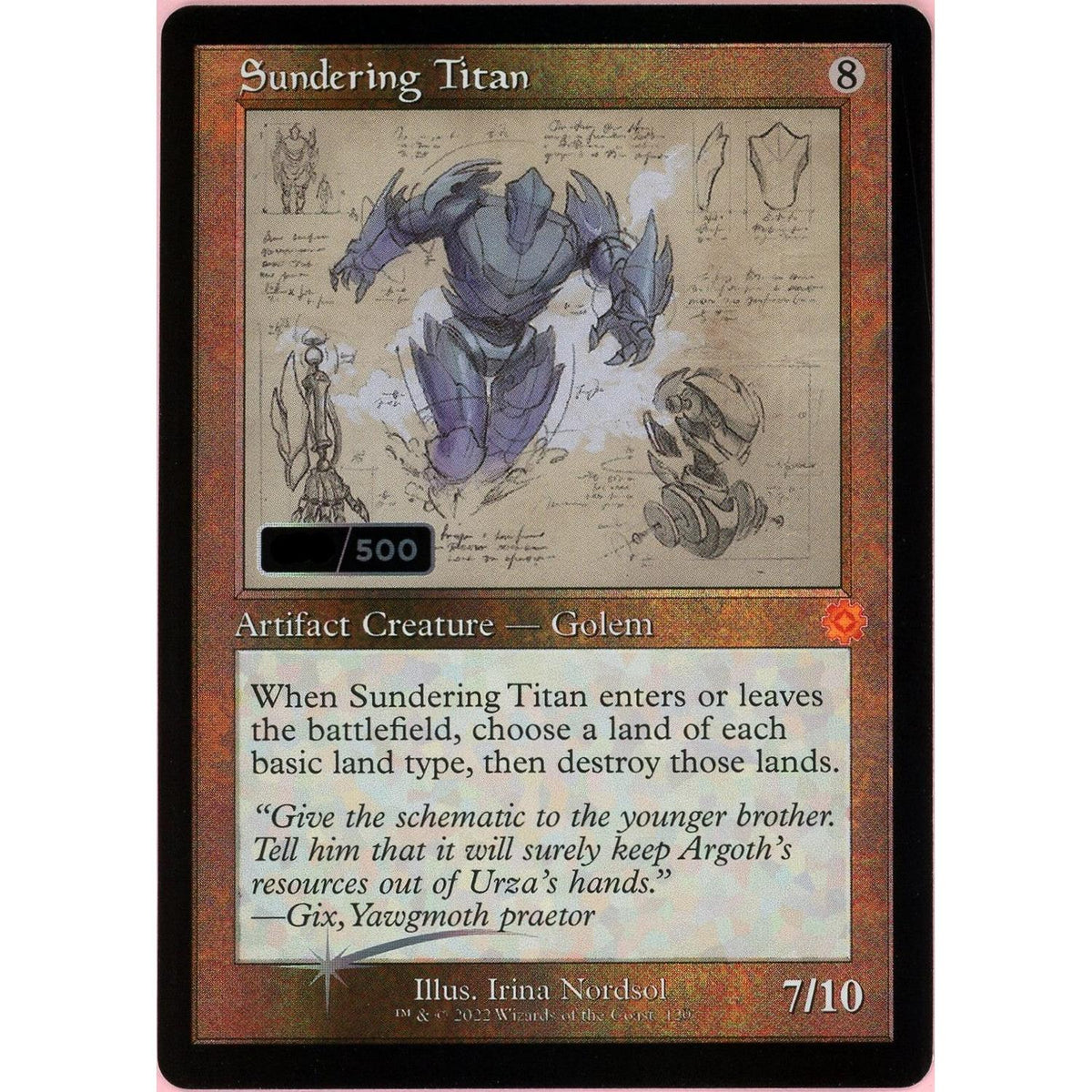MTG Single: Sundering Titan Serialized 456/500 Brother's War Retro Artifacts Nm