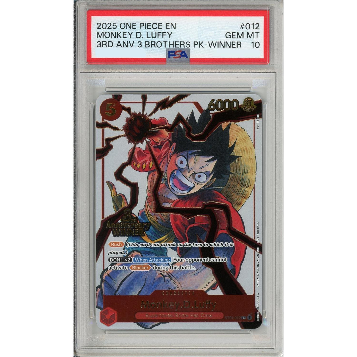 One Piece Graded: Monkey. D. Luffy St01-012 3Rd Anniversary Winner Foil PSA 10