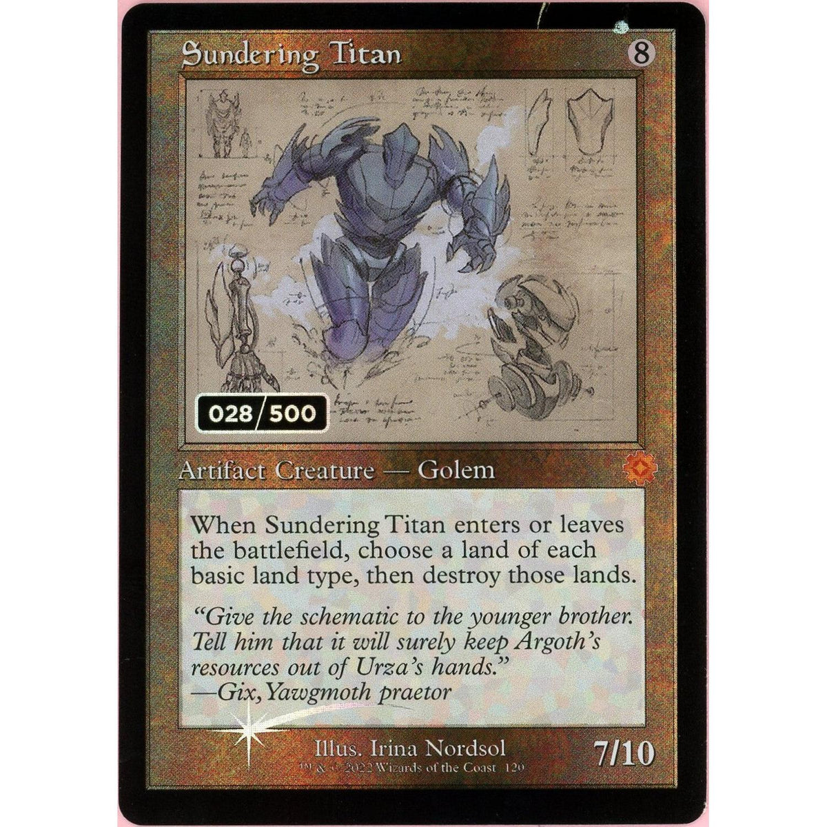MTG Single: Sundering Titan Serialized 028/500 Brother's War Retro Artifacts Mp