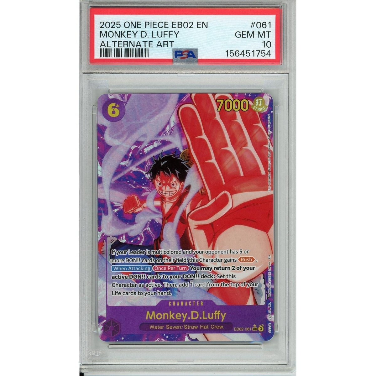 One Piece Graded: Monkey D. Luffy Eb02-061 Alternate Art PSA 10