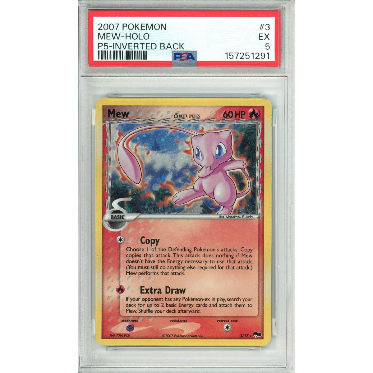 Pokemon Graded: Mew 3/17 Pop Series 5 (2007) Inverted Back PSA 5