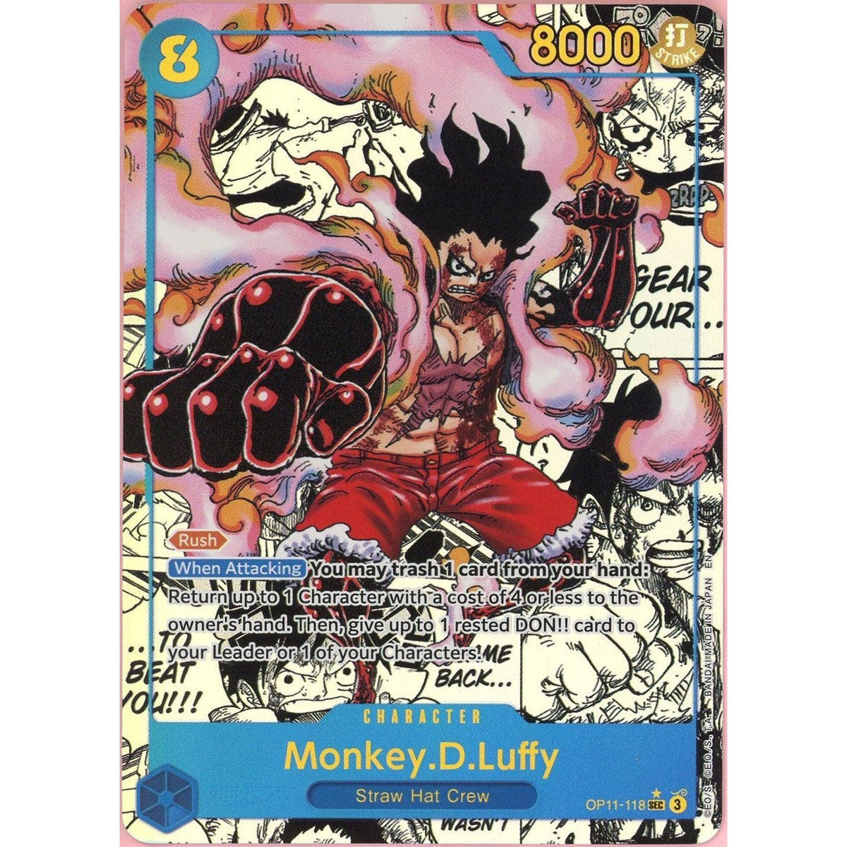 One Piece Single: Monkey D. Luffy Alt Art Manga Op11-118 A Fist Of Divine Speed Nm