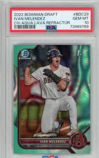 Ivan Melendez 2022 1St Bowman Draft Aqua Lava Ref. #'D 073/199 PSA 10