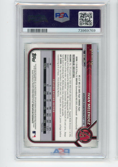 Ivan Melendez 2022 1St Bowman Draft Aqua Lava Ref. #'D 073/199 PSA 10