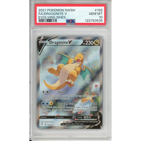 Pokemon Graded: Dragonite V 192/203 Evolving Skies (2021) Full Art Holo PSA 10 (Slight Crack In Slab)