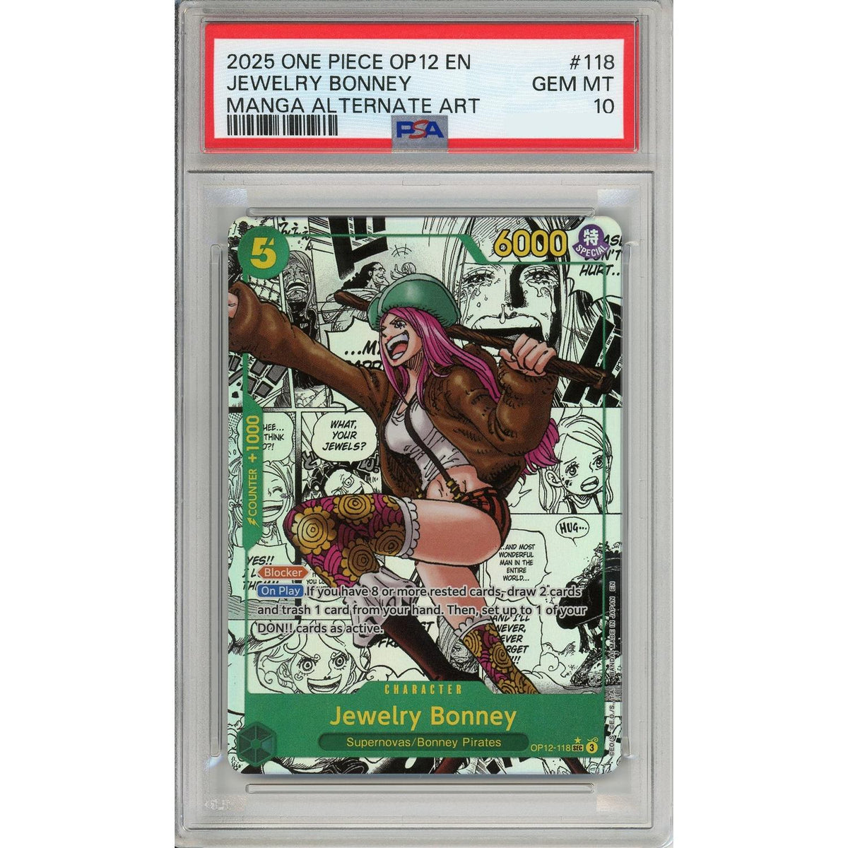 One Piece Graded: Jewelry Bonney Manga Alt Art Op12-118 Legacy Of The Master PSA 10