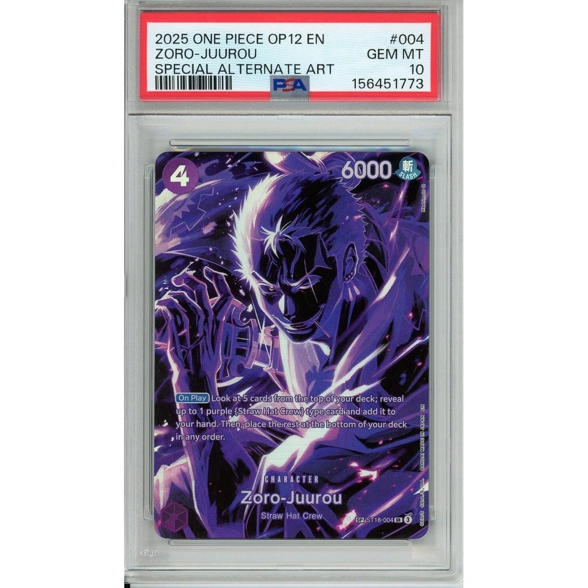 One Piece Graded: Zoro-Juurou St18-004 Legacy Of The Master (2025) Special Alt Art PSA 10