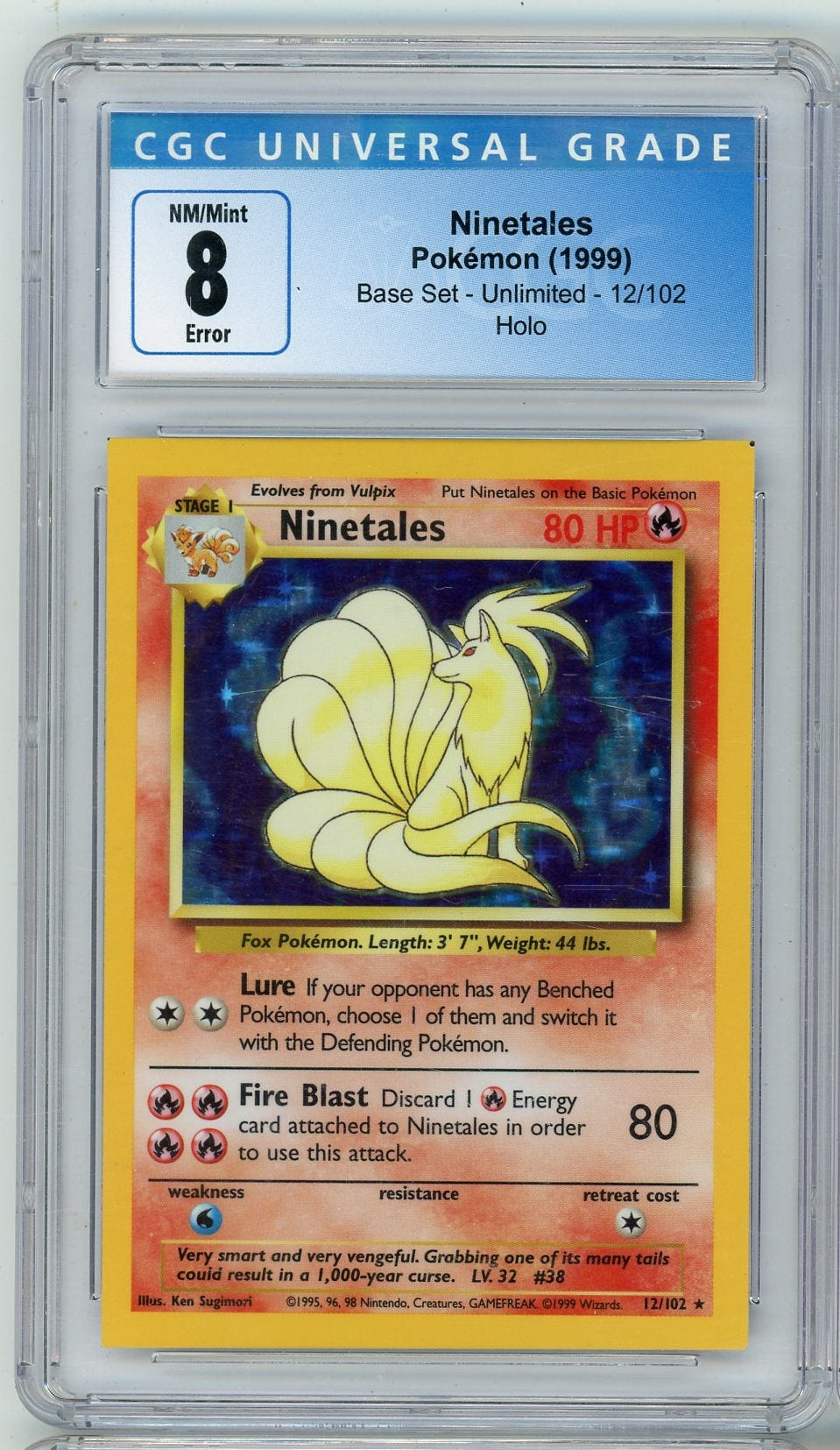 Ninetales 1999 Pokemon Base Set Holo #12/102 CGC 8 (Error - Square Cut) (Tca Gaming Collection)