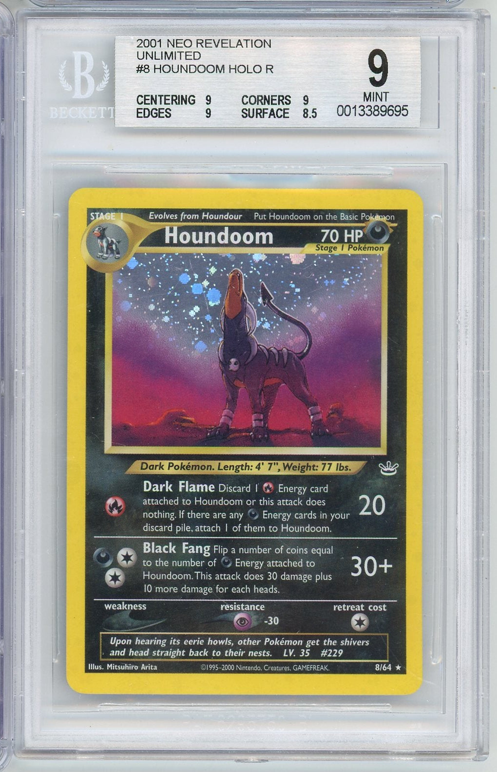 Houndoom 2001 Pokemon Neo Revelation Holo (Double Holo Error) #8/64 BGS 9
