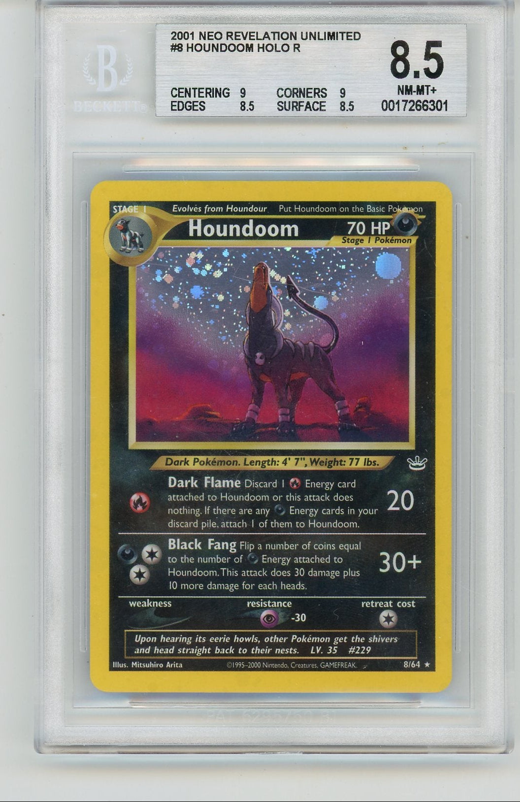 Houndoom 2001 Pokemon Neo Revelation Holo (Double Holo Error) #8/64 BGS 8.5