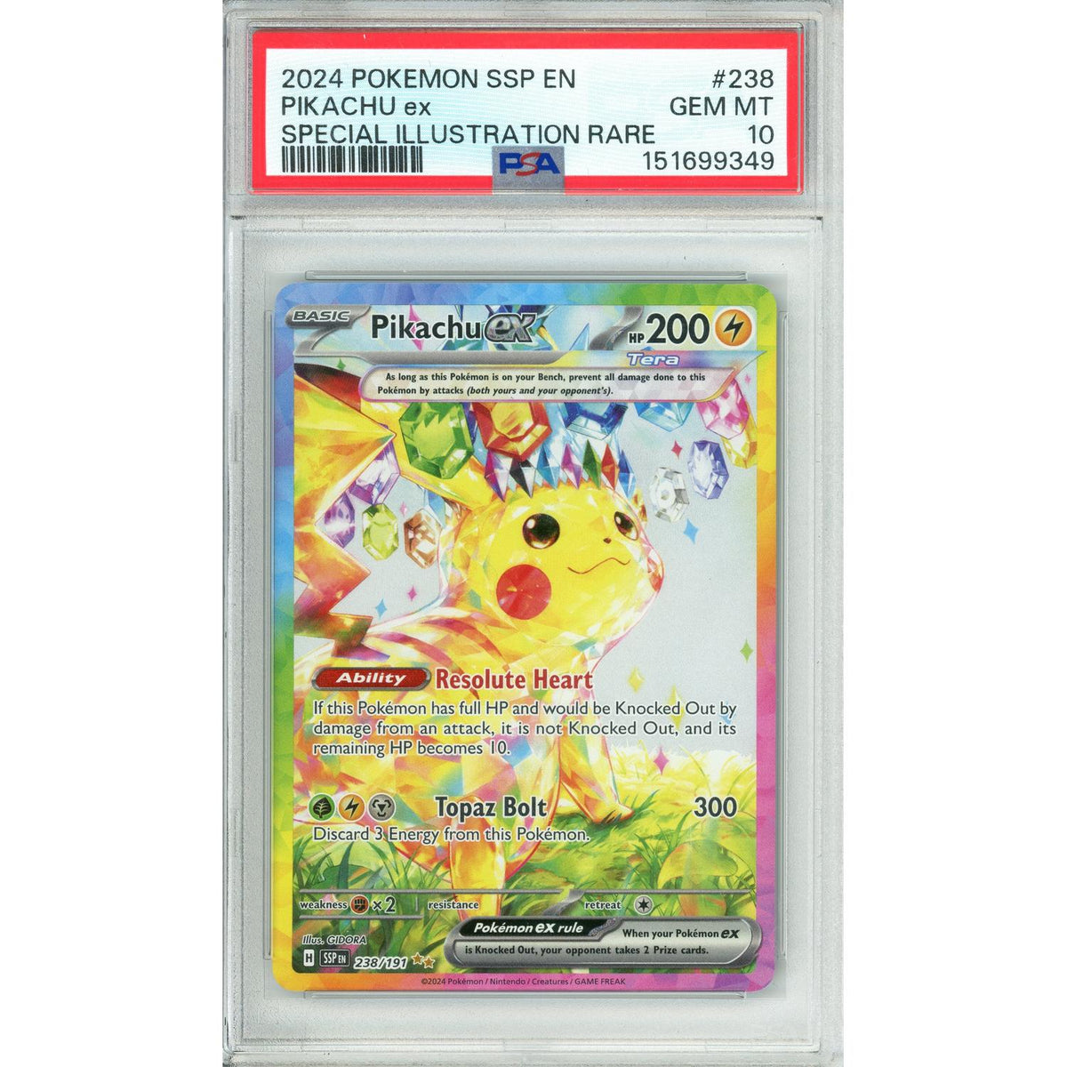 Pokemon Graded: Pikachu Ex 238/191 Surging Sparks (2024) Holo PSA 10