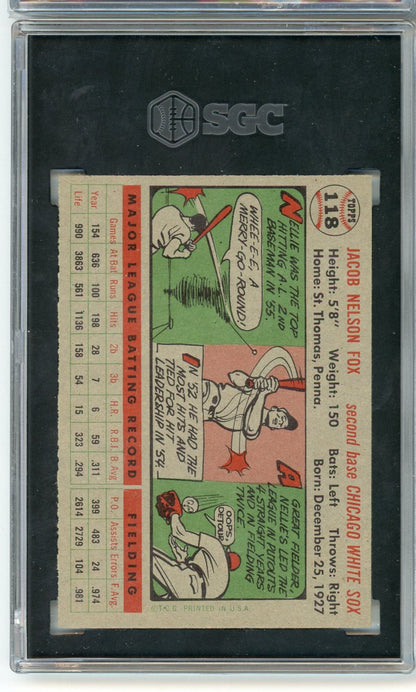 Nellie Fox 1956 Topps Gray Back #118 Sgc 8