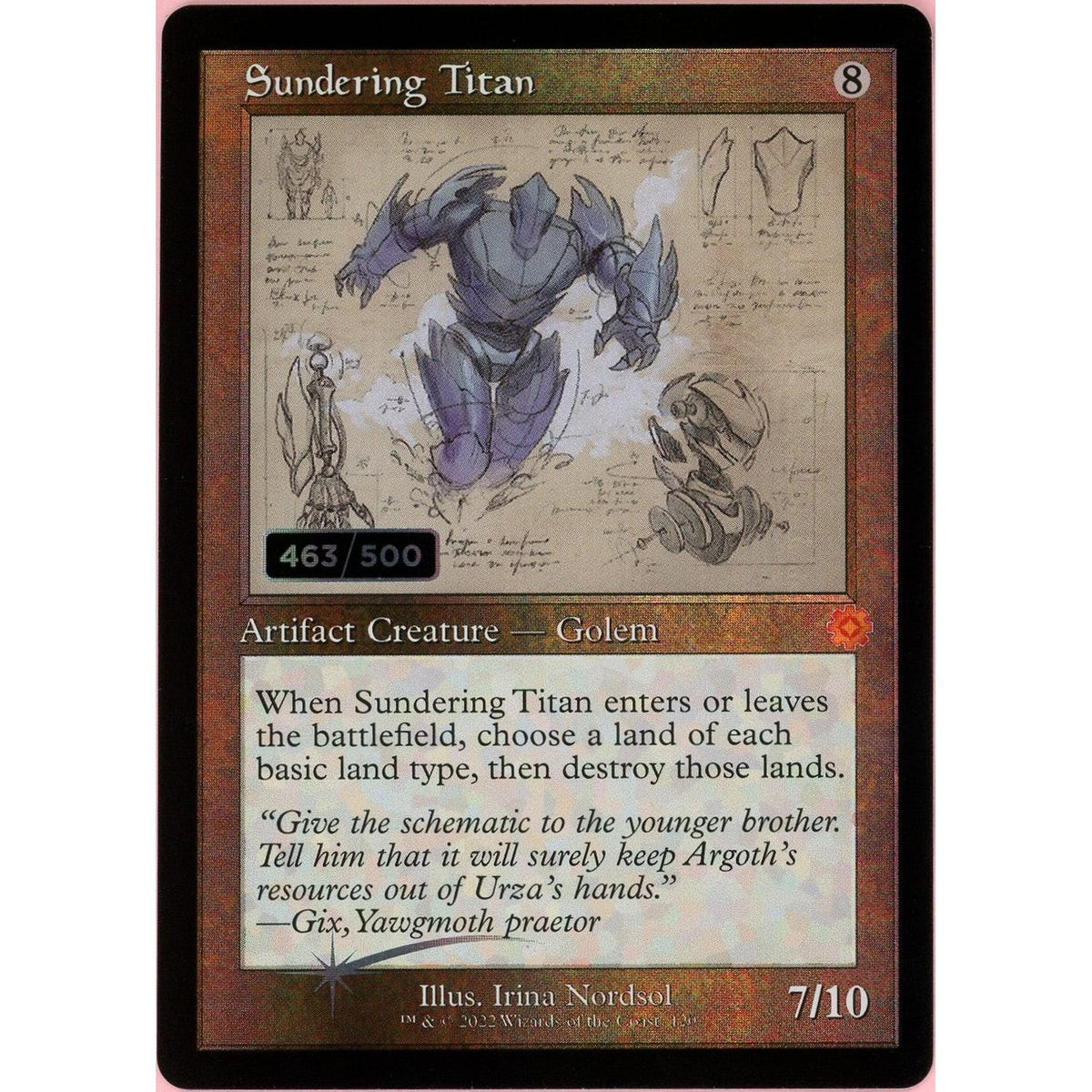 MTG Single: Sundering Titan Serialized 463/500 Brother's War Retro Artifacts Nm
