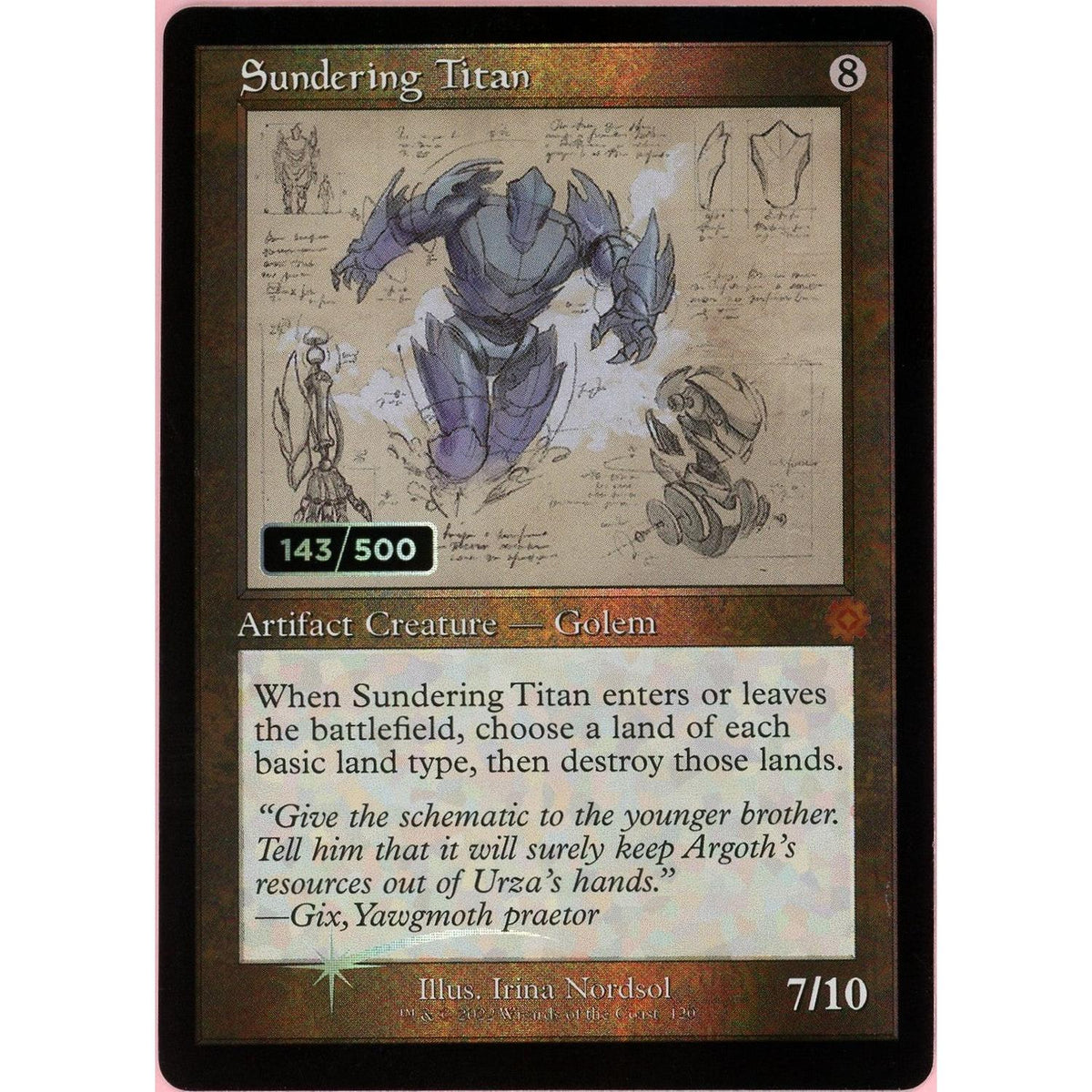 MTG Single: Sundering Titan Serialized 143/500 Brother's War Retro Artifacts Nm