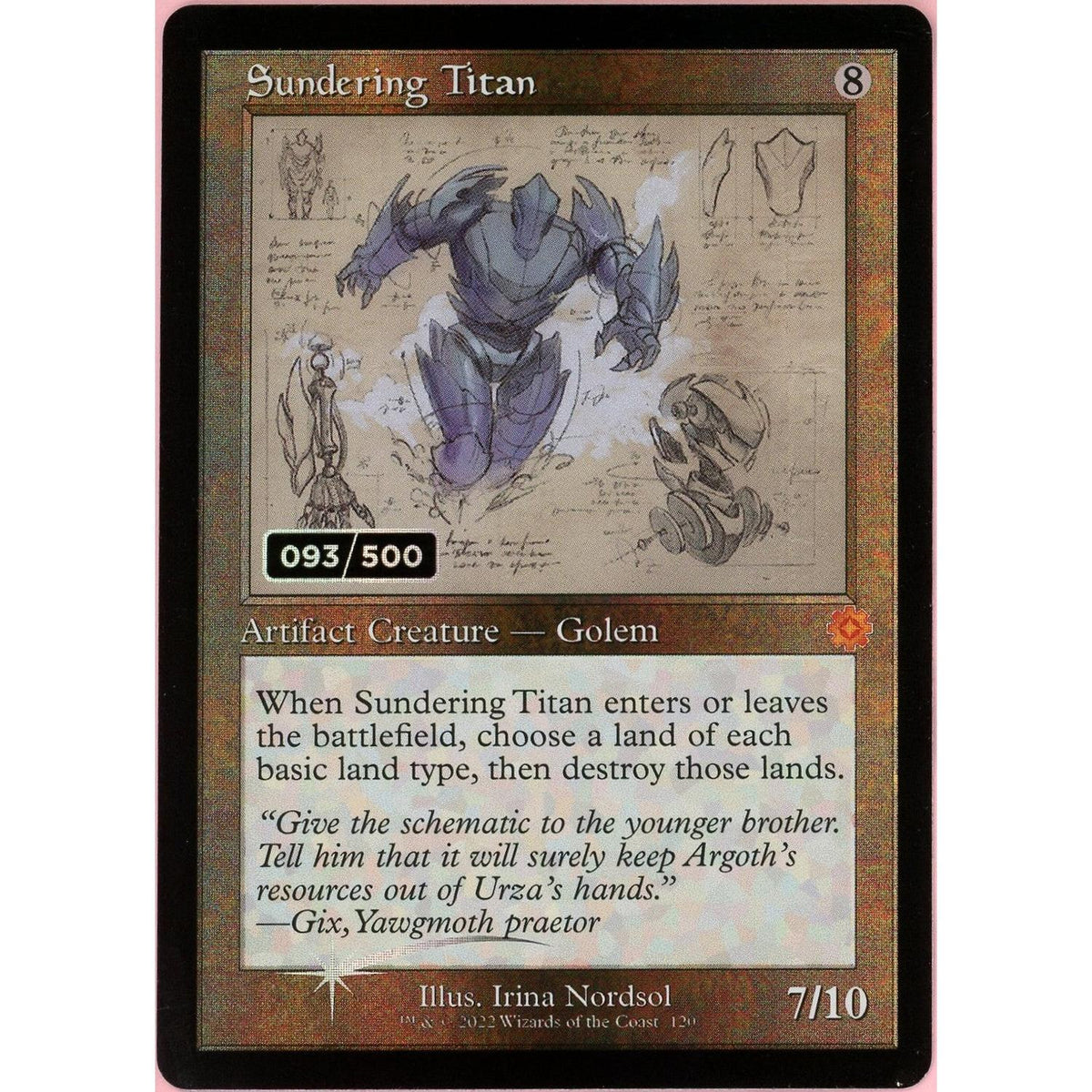 MTG Single: Sundering Titan Serialized 93/500 Brother's War Retro Artifacts Nm