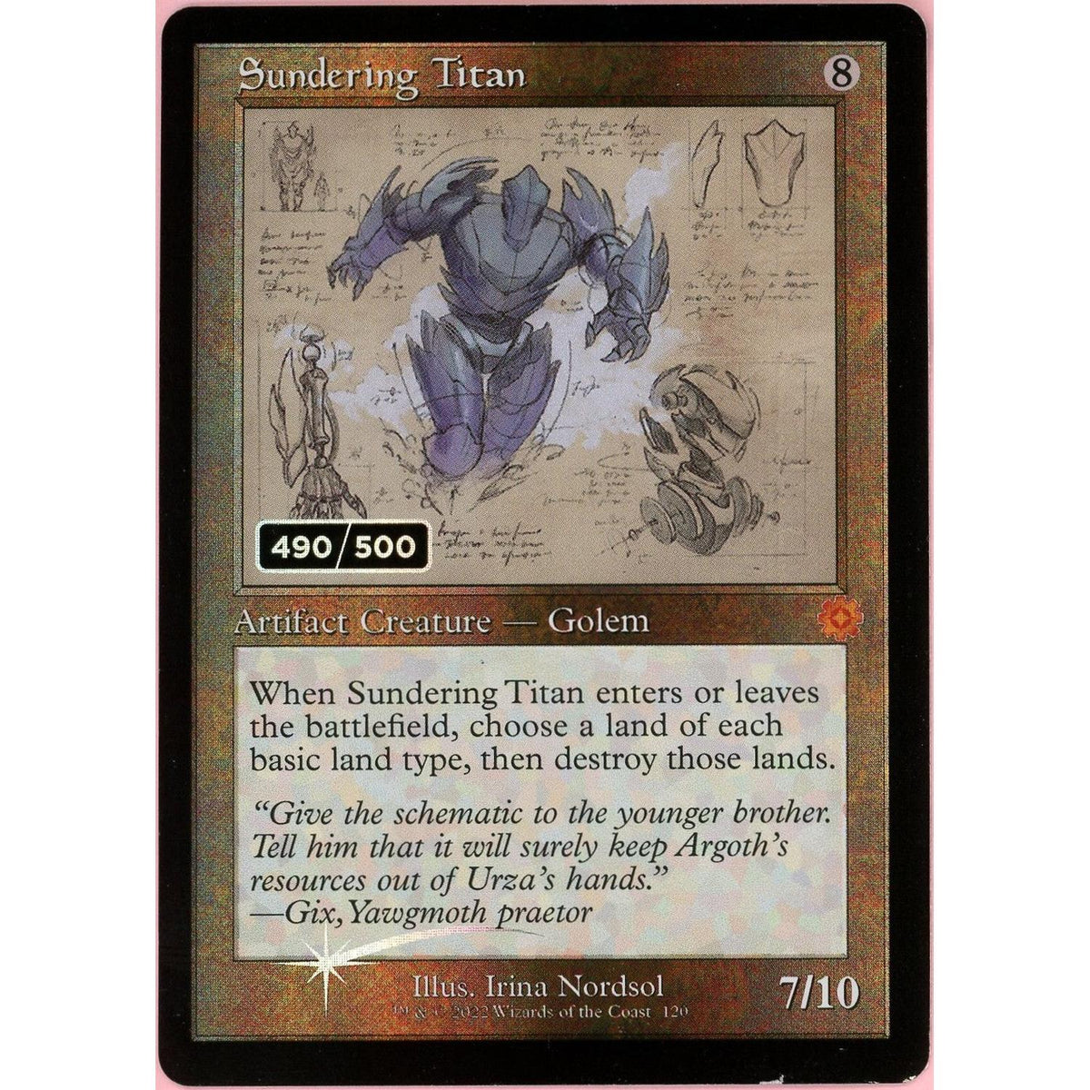 MTG Single: Sundering Titan Serialized 490/500 Brother's War Retro Artifacts Nm