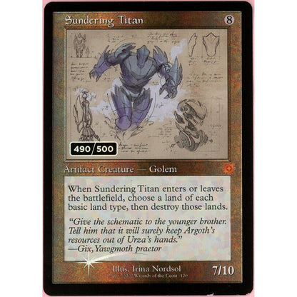 MTG Single: Sundering Titan Serialized 490/500 Brother's War Retro Artifacts Nm
