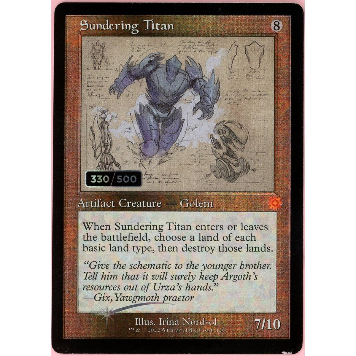 MTG Single: Sundering Titan Serialized 330/500 Brother's War Retro Artifacts Nm