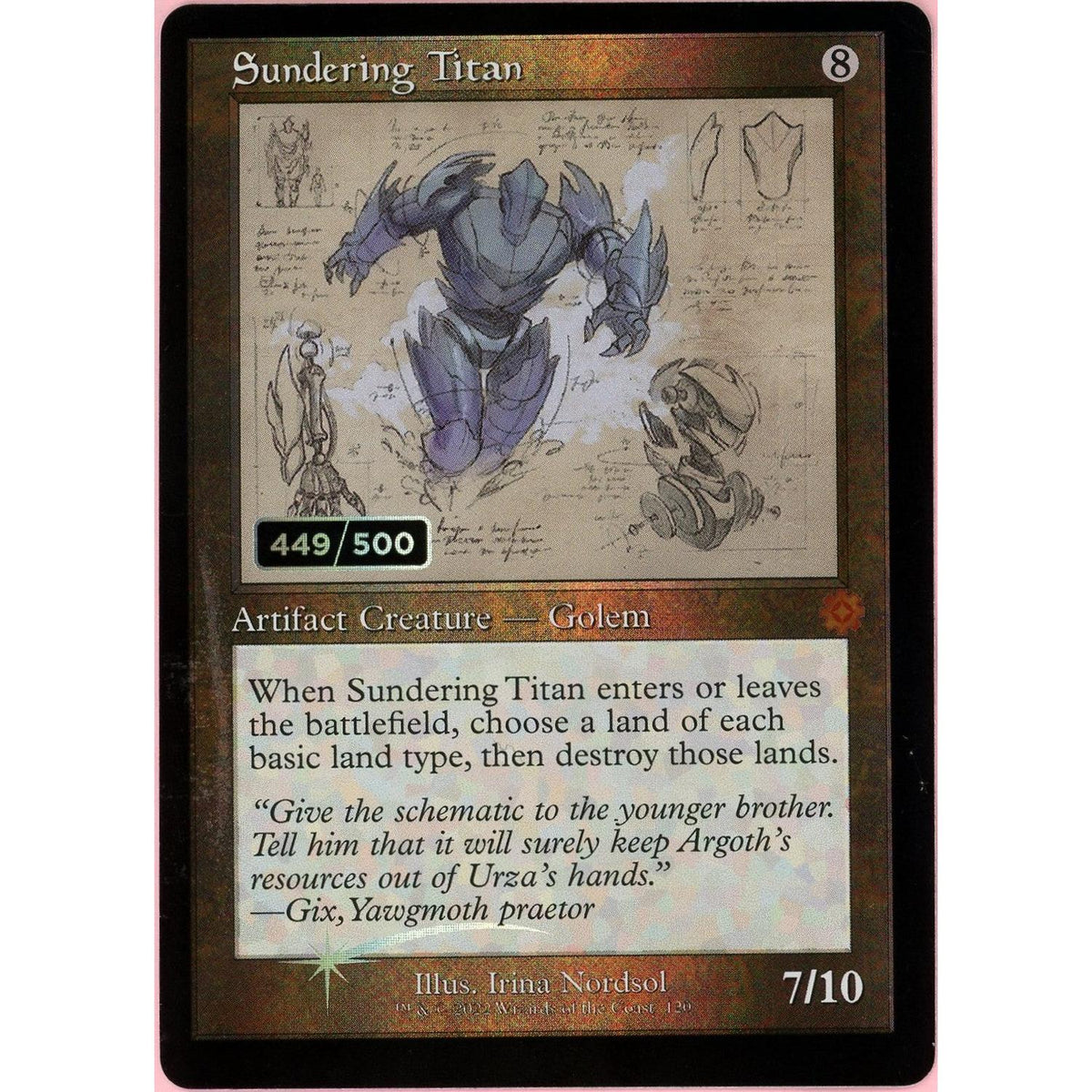MTG Single: Sundering Titan Serialized 449/500 Brother's War Retro Artifacts Nm