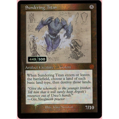 MTG Single: Sundering Titan Serialized 449/500 Brother's War Retro Artifacts Nm