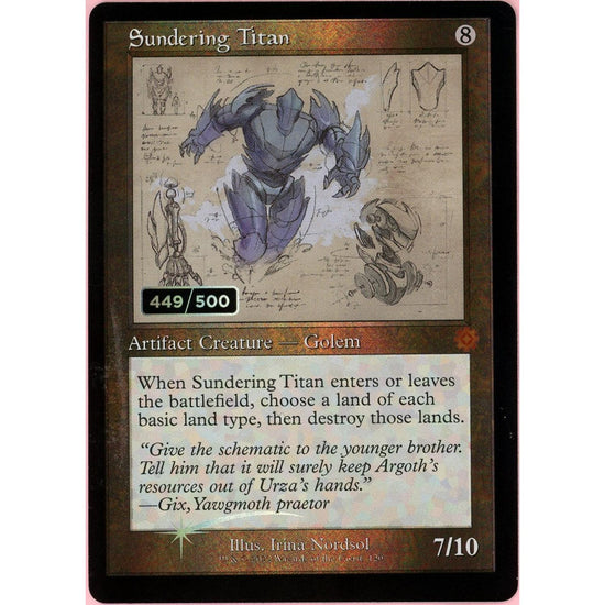 MTG Single: Sundering Titan Serialized 449/500 Brother's War Retro Artifacts Nm