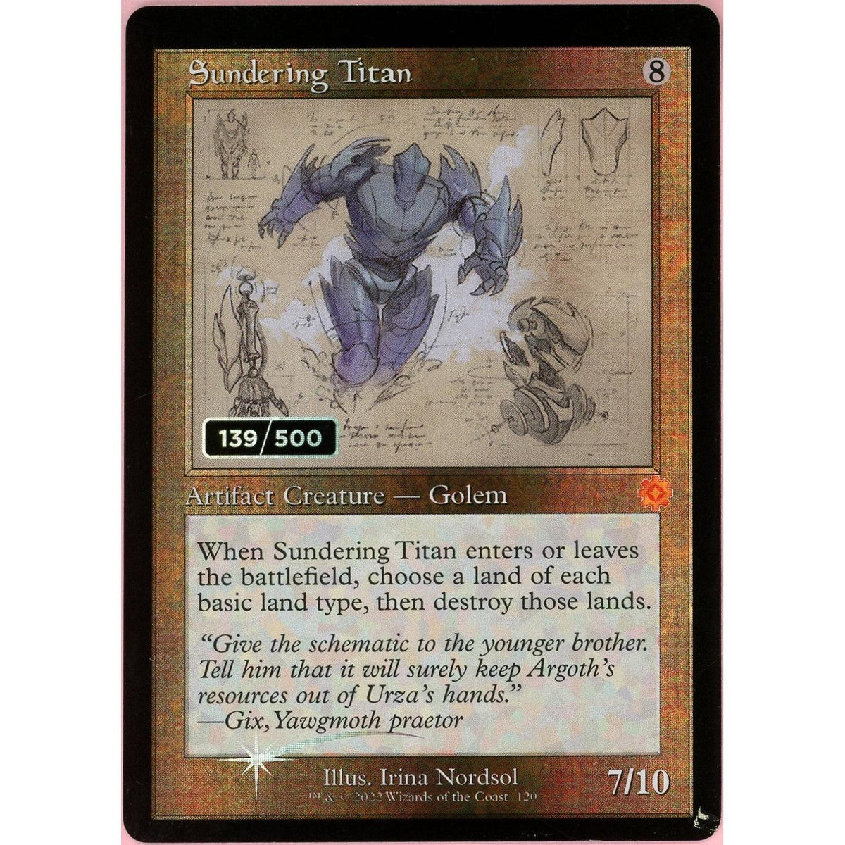 MTG Single: Sundering Titan Serialized 139/500 Brother's War Retro Artifacts Nm