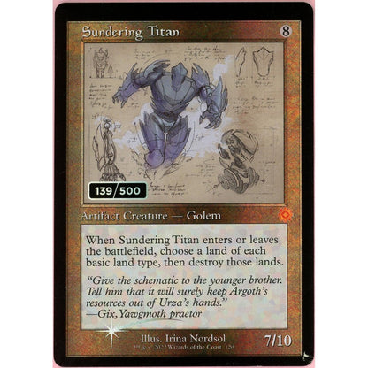 MTG Single: Sundering Titan Serialized 139/500 Brother's War Retro Artifacts Nm