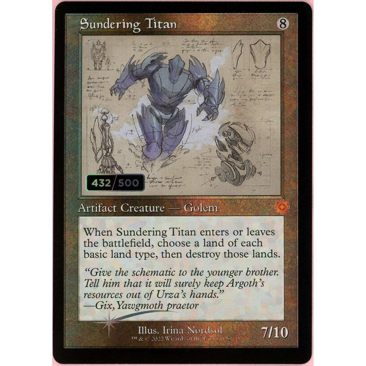 MTG Single: Sundering Titan Serialized 432/500 Brother's War Retro Artifacts Nm