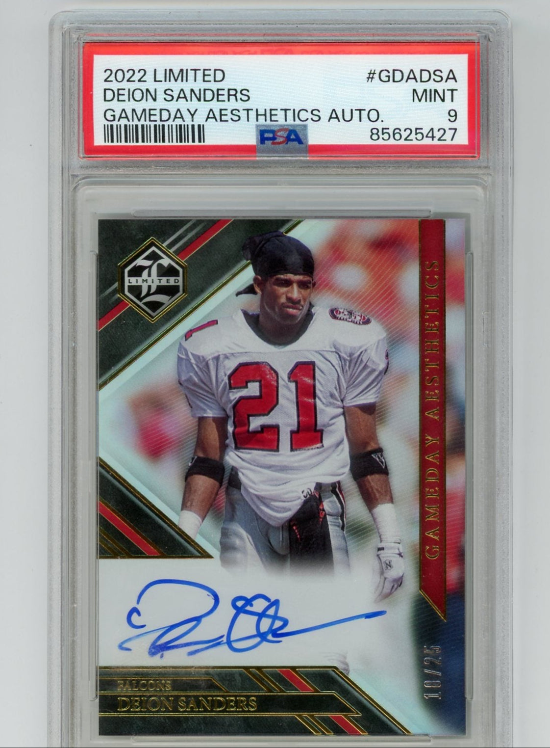 Deion Sanders 2022 Panini Limited Gameday Aesthetics Auto #'D 18/25 PSA 9