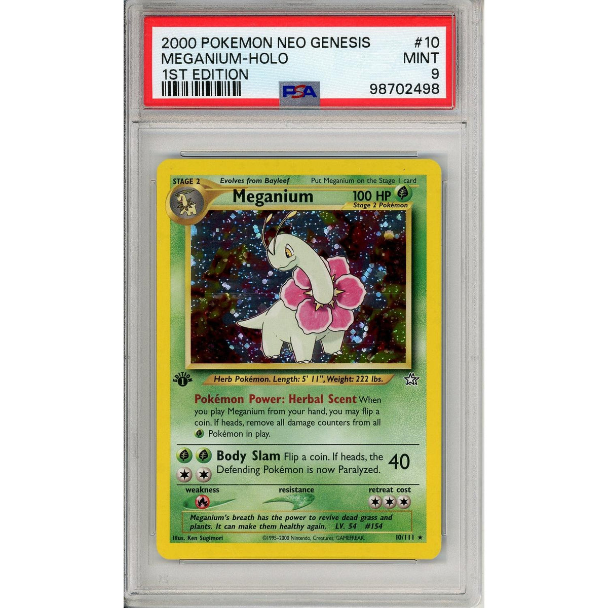 Pokemon Graded: Meganium 1St Edition 10/111 Neo Genesis (2000) Holo PSA 9