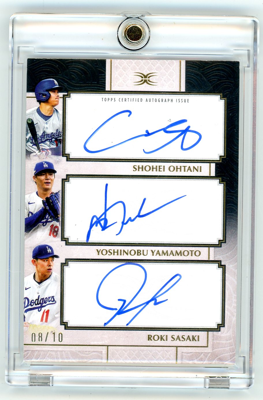 Shohei Ohtani / Yoshinobu Yamamoto / Roki Sasaki 2025 Topps Definitive Collection Trio Autograph Black #'d 8/10