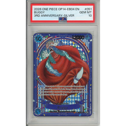 One Piece Graded: Buggy Alt Art Op09-052 3Rd Anniversary- Silver PSA 10