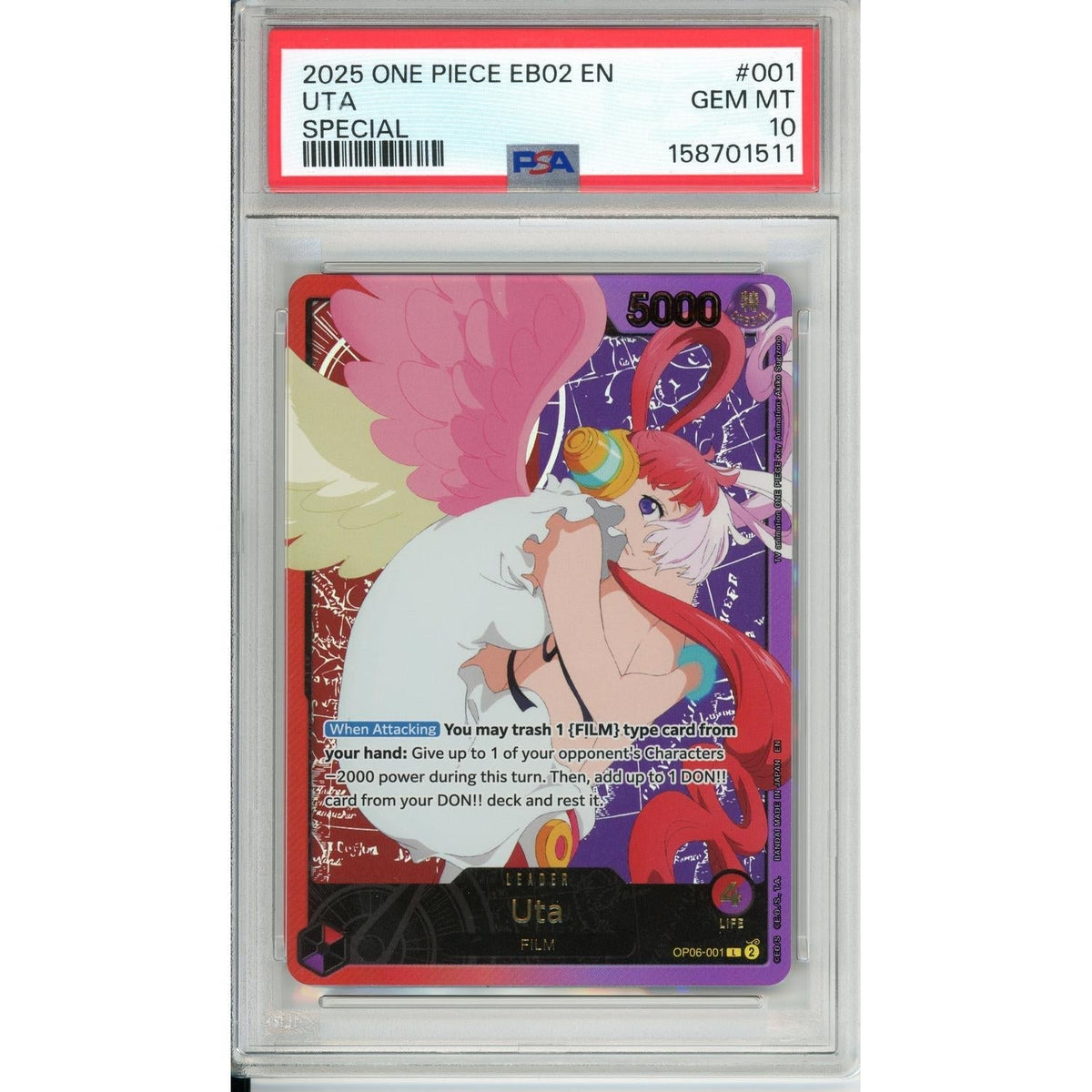 One Piece Graded: Uta Leader Eb02 Extra Booster Special Rare PSA 10