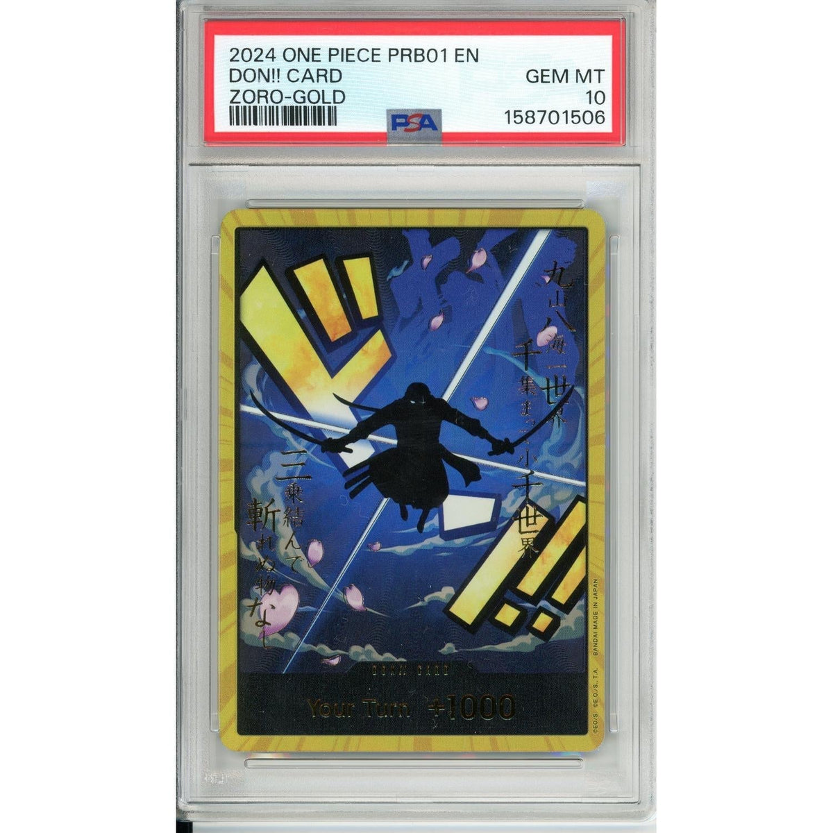 One Piece Graded: Don!! Card Zoro Gold Prb01 PSA 10