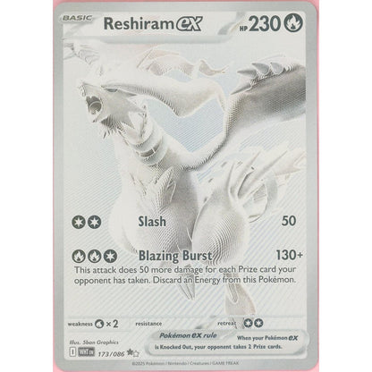Pokemon Single: Reshiram Ex 173/086 White Flare (2025) Holo Monochrome Nm