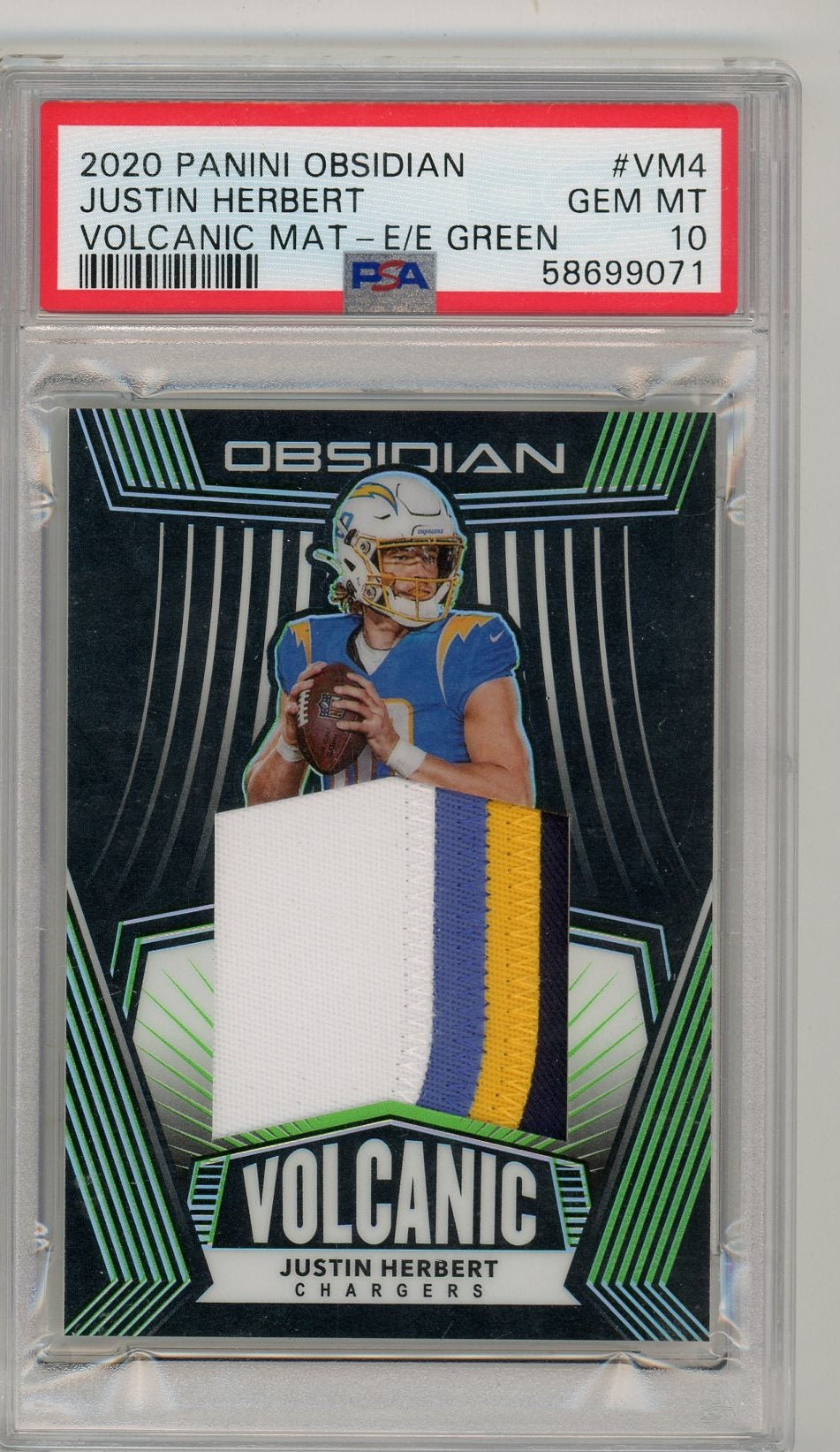 Justin Herbert 2020 Panini Obsidian Volcanic Material Electric Etch Green Rc #'D 33/50 PSA 10