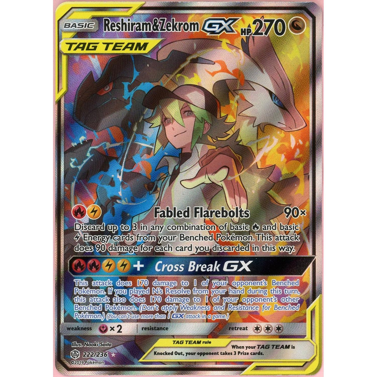 Pokemon Single: Reshiram & Zekrom Gx 222/236 Cosmic Eclipse (2019) Full Art Nm