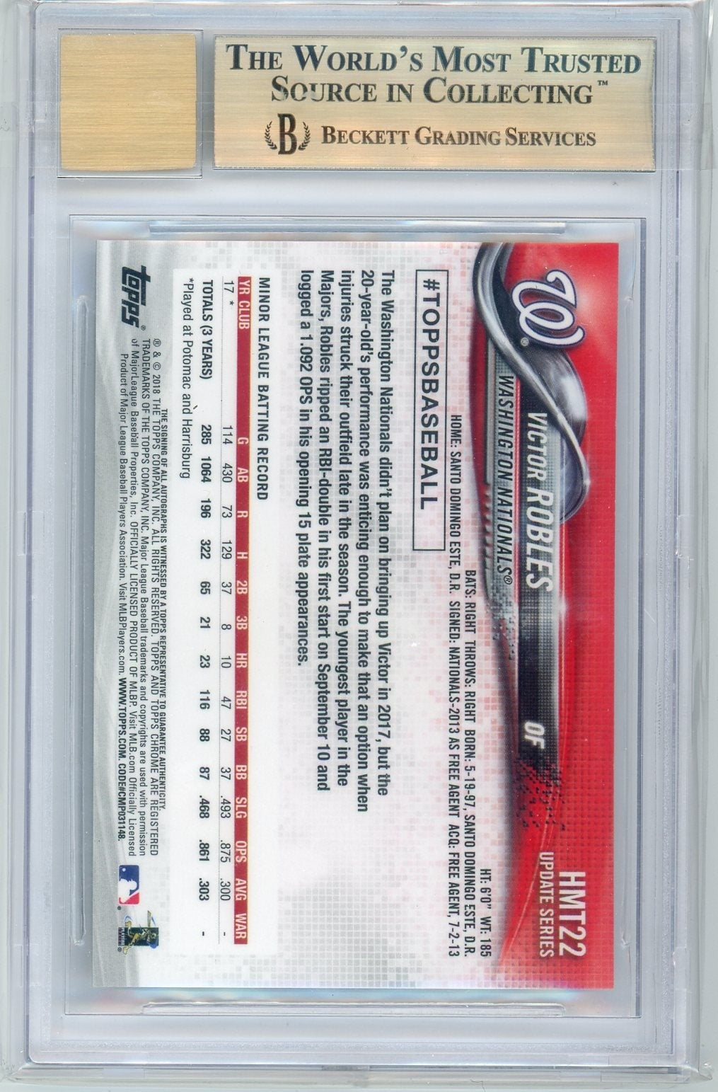 2018 Topps Chrome Update Victor Robles Rookie Refractor Auto BGS 9.5/10 Gem Mint