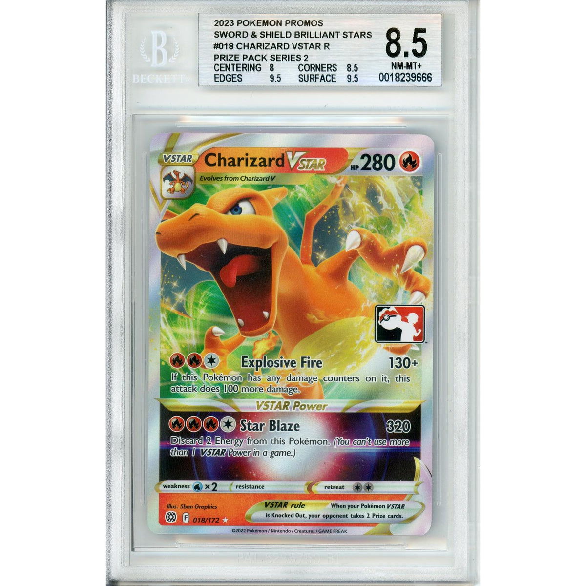 Pokemon Graded: Charizard Vstar 18/172 Prize Pack Series 2 (2023) Beckett 8.5