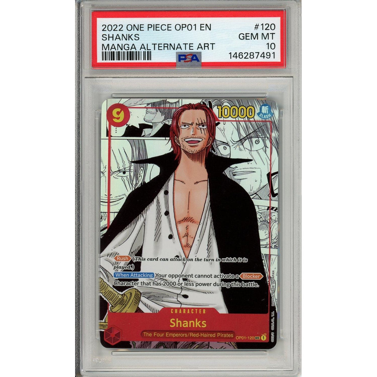 One Piece Graded: Shanks Manga Alt Art Op01-120 Romance Dawn PSA 10