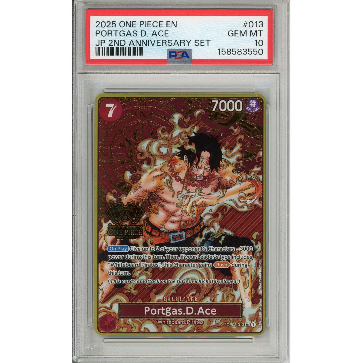 One Piece Graded: Portgas D. Ace Op02-013 2Nd Anniversary Set PSA 10