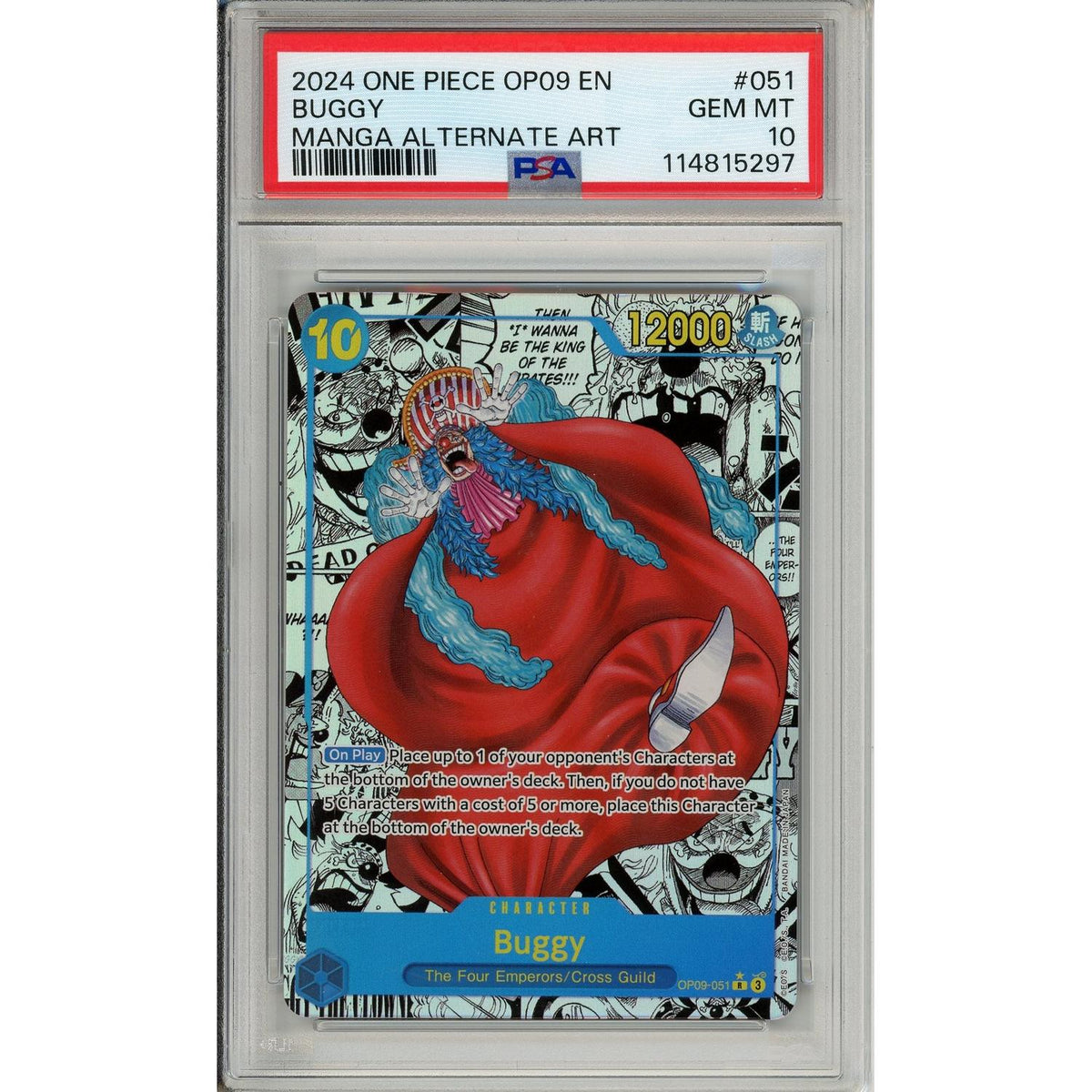 One Piece Graded: Buggy Manga Alt Art Op09-051 Emperors In The New World PSA 10