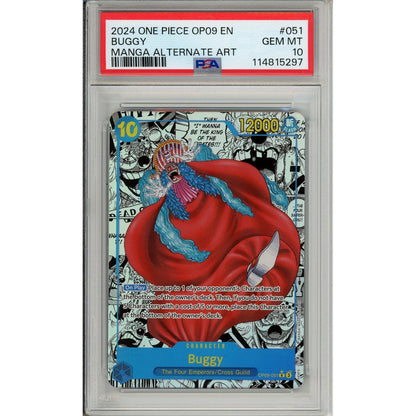 One Piece Graded: Buggy Manga Alt Art Op09-051 Emperors In The New World PSA 10