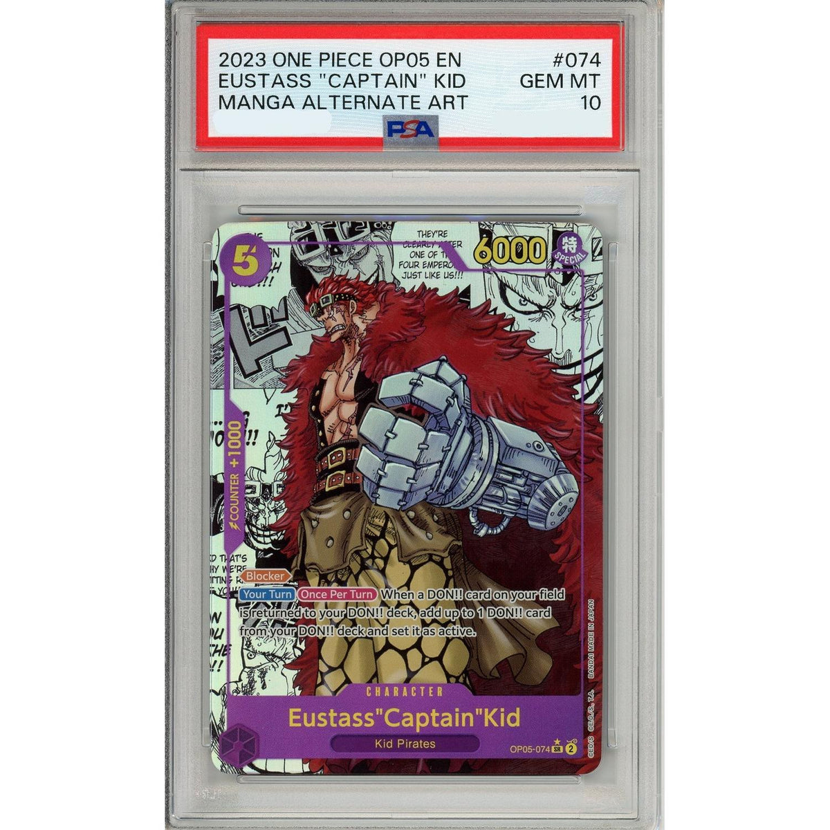 One Piece Graded: Eustass "Captain" Kid Manga Alt Art Op05-075 Awakening Of The New Era PSA 10